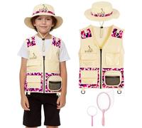BSBUY Set di Ricercatori per Bambini, 4 Pezzi, Giocattolo Esplorazione con Giubbotto di Carico, Cappello e Lente d'Ingrandimento, Giocattolo per attività all'Aria Aperta, per Esplorare la Natura