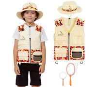 BSBUY Set di Ricercatori per Bambini, 4 Pezzi, Giocattolo Esplorazione con Giubbotto di Carico, Cappello e Lente d'Ingrandimento, Giocattolo per attività all'Aria Aperta, per Esplorare la Natura