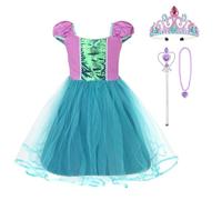 BSBUY Sirena Principessa Costume, Sirena Tutu Vestito Bambina, 4PZ Costume da Principessa Sirenetta con Corona, Scettro, Collana, Ragazze Vestito per Carnevale, Halloween, Natale, Cosplay