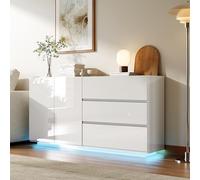 BSCFHCZ Credenza Soggiorno Moderno Lucida, Madia Mobile da Cucina con 2 Ante e 3 Cassetti,Dispensa Cucina Buffet da Cucina per Soggiorno Cucina Sala da Pranzo, 160x35x76 cm (A-Bianco)