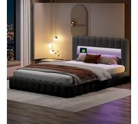 BSCFHCZ Letto King Size 180x200 con Contenitore Idraulico, Letto Imbottito con LED e USB, Struttura Letto Matrimoniale Grande con Testiera Portaoggetti, Grigio (Senza Materasso)