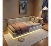 BSCFHCZ Letto singolo imbottito 90 x 200 cm, con memoria ad aria, letto singolo a forma di L con illuminazione a LED, lettino per bambini, divano letto (crema + USB + tipo C)