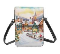 BSCKKDMN Acquerello Magico Villaggio di Natale Piccolo Crossbody Borse Per Le Donne Del Telefono Cellulare Borsa Del Raccoglitore In Pelle PU Con Tracolla