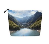 BSCKKDMN Bella borsa per il trucco delle montagne per le donne, custodia impermeabile da viaggio in lino leggera con cerniera borsa da toilette organizer per pennelli da trucco