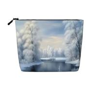 BSCKKDMN Bella borsa per il trucco invernale per le donne, impermeabile in lino da viaggio, custodia leggera con cerniera, borsa da toeletta organizer per pennelli da trucco