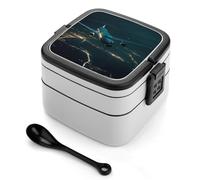 BSCKKDMN Bento box portapranzo per adulti con aereo che vola di notte, tutto in uno, impilabile, con scomparti, a doppio strato, a prova di perdite, contenitore per il pranzo per lavoro, picnic