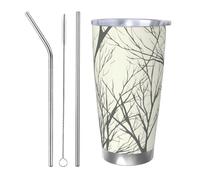 BSCKKDMN Bicchiere isolato con coperchio e cannuccia, 590 ml, in acciaio inox, da viaggio, a doppia parete, tazza da tè con ramo di albero, bottiglia d'acqua a prova di perdite, regalo per donne e