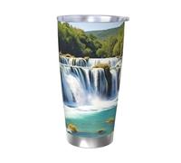 BSCKKDMN Bicchiere isolato con coperchio e cannuccia, 590 ml, in acciaio inox, da viaggio, a doppia parete, tazza da tè con cascate sul fiume Krka, bottiglia d'acqua a tenuta stagna, regalo per donne