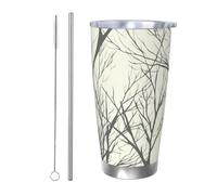 BSCKKDMN Bicchiere isolato con coperchio e cannuccia, 590 ml, in acciaio inox, da viaggio, a doppia parete, tazza da tè con ramo di albero, bottiglia d'acqua a prova di perdite, regalo per donne e