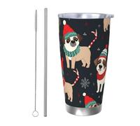 BSCKKDMN Bicchiere isolato con coperchio e cannuccia, 590 ml, in acciaio inox, da viaggio, tazza da tè a doppia parete, con cane di buon Natale, a prova di perdite, regalo per donne e uomini