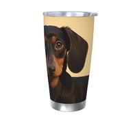 BSCKKDMN Bicchiere isolato con coperchio e cannuccia, 590 ml, in acciaio inox, da viaggio, tazza da tè a doppia parete, un simpatico bassotto a tenuta stagna, regalo per donne e uomini
