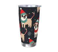 BSCKKDMN Bicchiere isolato con coperchio e cannuccia, 590 ml, in acciaio inox, da viaggio, tazza da tè a doppia parete, con cane di buon Natale, a prova di perdite, regalo per donne e uomini
