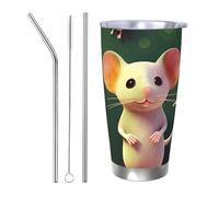 BSCKKDMN Bicchiere isolato con coperchio e cannuccia, 590 ml, in acciaio inox, da viaggio, tazza da tè a doppia parete, con topolino carino, bottiglia d'acqua a prova di perdite, regalo per donne e