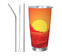 BSCKKDMN Bicchiere isolato con coperchio e cannuccia, 590 ml, in acciaio inox, da viaggio, tazza da tè a doppia parete, tazza da tè rossa con alba rossa, a prova di perdite, regalo per donne e uomini