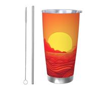 BSCKKDMN Bicchiere isolato con coperchio e cannuccia, 590 ml, in acciaio inox, da viaggio, tazza da tè a doppia parete, tazza da tè rossa con alba rossa, a prova di perdite, regalo per donne e uomini