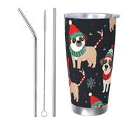 BSCKKDMN Bicchiere isolato con coperchio e cannuccia, 590 ml, in acciaio inox, da viaggio, tazza da tè a doppia parete, con cane di buon Natale, a prova di perdite, regalo per donne e uomini