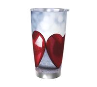 BSCKKDMN Bicchiere isolato con coperchio e cannuccia, 590 ml, in acciaio inox, da viaggio, tazza da tè a doppia parete, due cuori rossi, bottiglia d'acqua a tenuta stagna, regalo per donne e uomini