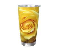 BSCKKDMN Bicchiere isolato con coperchio e cannuccia, 590 ml, in acciaio inox, da viaggio, tazza da tè a doppia parete, graziosa rosa gialla, a prova di perdite, regalo per donne e uomini