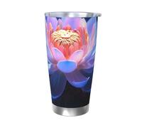 BSCKKDMN Bicchiere isolato con coperchio e cannuccia, da 590 ml, in acciaio inox, da viaggio, a doppia parete, tazza da tè a forma di fiore di loto, bottiglia d'acqua a prova di perdite, regalo per