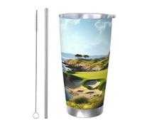 BSCKKDMN Bicchiere isolato con coperchio e cannuccia, da 590 ml, in acciaio inox, da viaggio, a doppia parete, tazza da tè sul mare, campo da golf, bottiglia d'acqua a tenuta stagna, regalo per donne
