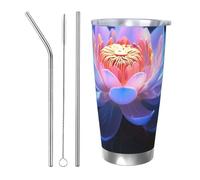 BSCKKDMN Bicchiere isolato con coperchio e cannuccia, da 590 ml, in acciaio inox, da viaggio, a doppia parete, tazza da tè a forma di fiore di loto, bottiglia d'acqua a prova di perdite, regalo per