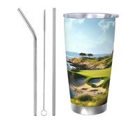 BSCKKDMN Bicchiere isolato con coperchio e cannuccia, da 590 ml, in acciaio inox, da viaggio, a doppia parete, tazza da tè sul mare, campo da golf, bottiglia d'acqua a tenuta stagna, regalo per donne