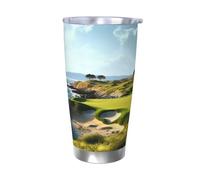 BSCKKDMN Bicchiere isolato con coperchio e cannuccia, da 590 ml, in acciaio inox, da viaggio, a doppia parete, tazza da tè sul mare, campo da golf, bottiglia d'acqua a tenuta stagna, regalo per donne