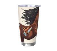 BSCKKDMN Bicchiere isolato con coperchio e cannuccia, da 590 ml, in acciaio inox, da viaggio, tazza da tè a doppia parete, tazza da tè marrone con cavallo, bottiglia d'acqua a prova di perdite, regalo