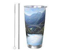BSCKKDMN Bicchiere isolato con coperchio e cannuccia, da 590 ml, in acciaio inox, da viaggio, tazza da tè a doppia parete, bella montagna, bottiglia d'acqua a tenuta stagna, regalo per donne e uomini