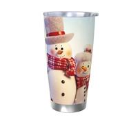 BSCKKDMN Bicchiere isolato con coperchio e cannuccia, da 590 ml, in acciaio inox, da viaggio, tazza da tè a doppia parete, carino, pupazzo di neve, bottiglia d'acqua a prova di perdite, regalo per