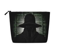 BSCKKDMN Black Hat Dark Side Hacker Makeup Bag per le donne, impermeabile, in lino, custodia per cosmetici da viaggio, leggera, con cerniera, organizer per pennelli da trucco