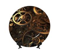 BSCKKDMN Bone China Piatti decorativi, Cool Steampunk Ingranaggi Piatto decorativo in ceramica con espositore Piatti da cena Artigianato 8 pollici Ornamenti in ceramica Decorazione da parete per Home