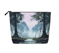 BSCKKDMN Borsa per il trucco con paesaggio palude per donne, custodia per cosmetici da viaggio in lino impermeabile leggera con cerniera borsa da toilette organizer per pennelli da trucco