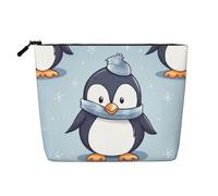 BSCKKDMN Borsa per il trucco con pinguino carino per donne, custodia da viaggio in lino impermeabile leggera con cerniera borsa da toilette organizer per pennelli da trucco