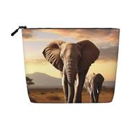 BSCKKDMN Borsa per il trucco da donna, con elefante che cammina, impermeabile, in lino, da viaggio, leggera, con cerniera, organizer per pennelli da trucco