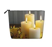 BSCKKDMN Borsa per il trucco da donna, con farfalla gialla e candele bianche, in lino, impermeabile, da viaggio, leggera, con cerniera, organizer per pennelli da trucco