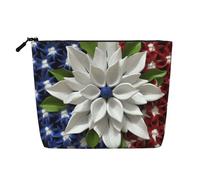 BSCKKDMN Borsa per il trucco da donna con motivo floreale patriottico americano, custodia per cosmetici da viaggio in lino impermeabile leggera con cerniera borsa da toilette organizer per pennelli da