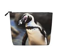 BSCKKDMN Borsa per il trucco da donna, con pinguino africano, impermeabile, in lino, da viaggio, leggera, con cerniera, organizer per pennelli da trucco
