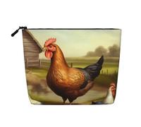 BSCKKDMN Borsa per il trucco del pollame della fattoria per le donne, custodia impermeabile da viaggio in lino leggera con cerniera borsa da toilette organizer per pennelli da trucco