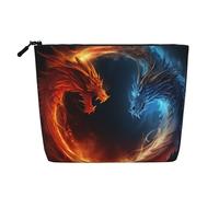 BSCKKDMN Borsa per trucchi da donna, con drago di fuoco e ghiaccio, impermeabile, in lino, leggera, con cerniera, organizer per pennelli da trucco
