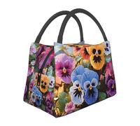 BSCKKDMN Borsa termica per il pranzo con fiori del pensiero per donne e uomini, grande scatola per il pranzo a prova di perdite, riutilizzabile, borsa termica per il pranzo, borsa termica per il
