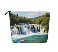 BSCKKDMN Cascate sul fiume Krka Borsa per il trucco per le donne, impermeabile in lino da viaggio, custodia leggera con cerniera, borsa da toeletta da viaggio organizer per pennelli da trucco