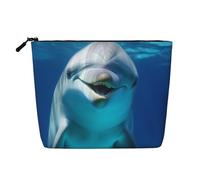 BSCKKDMN Delfino con sorriso borsa per il trucco per le donne, impermeabile in lino da viaggio custodia leggera con cerniera borsa da toilette organizer per pennelli da trucco