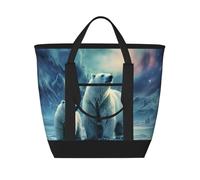 BSCKKDMN Grande borsa termica per il pranzo per donne e uomini, a prova di perdite, impermeabile, borsa termica riutilizzabile, borsa per la spesa per viaggi, spiaggia, picnic, orsi polari, aurora
