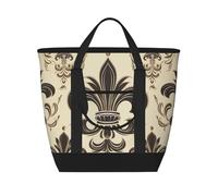 BSCKKDMN Grande borsa termica per il pranzo, per donne e uomini, a prova di perdite, impermeabile, riutilizzabile, borsa per la spesa per viaggi, spiaggia, picnic, Fleur-de-Lis e cappotto braccia