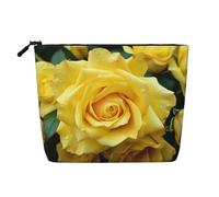 BSCKKDMN Graziosa borsa per il trucco con rosa gialla per donne, custodia per cosmetici da viaggio in lino impermeabile leggera con cerniera borsa da toilette organizer per pennelli da trucco