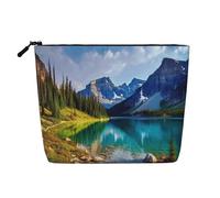 BSCKKDMN Lake Mountain Landscape Makeup Bag per le donne, Impermeabile Lino Viaggio Cosmetici Caso Leggero Cerniera Viaggio Toiletry Bag Organizer Trucco Pennelli Borsa di Immagazzinaggio