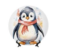BSCKKDMN Piatti decorativi in porcellana Bone China, con simpatico pinguino in stile cartone animato, piatto decorativo in ceramica con espositore da 17,8 cm, decorazione da parete per casa e ufficio