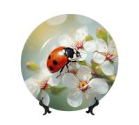 BSCKKDMN Piatti decorativi in porcellana Bone China, farfalla coccinella fiore piatto decorativo in ceramica con espositore piatti da tavola Artigianato artistico 17,8 cm ornamenti in ceramica