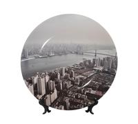 BSCKKDMN Piatti decorativi in porcellana Bone China, Mumbai City, piatto decorativo in ceramica con espositore, piatti da tavola, artigianato artistico, ornamenti in ceramica da 15,2 cm, decorazione
